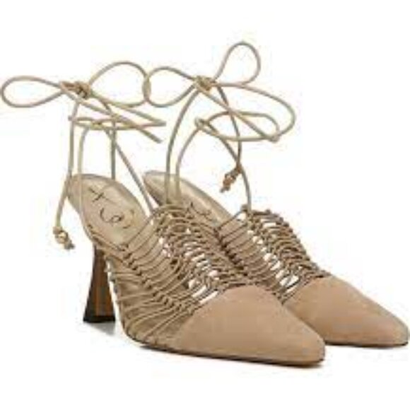 NEW Sam Edelman Trinity Ankle Strap Pointed Toe Pump bage brown for women j - Picture 6 of 12